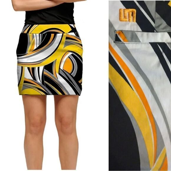 Loudmouth Discontinued Yellow Swirls Gone Wild Mini Golf Skort Size 8 - Picture 1 of 14